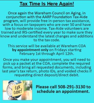 Council on Aging Tax filing Assistance 
