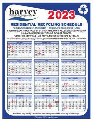 Harvey Disposal Residential Schedule 2023